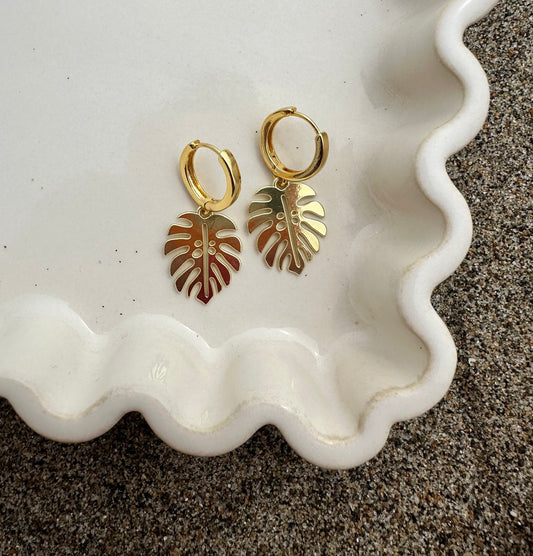 Golden Monstera Earrings